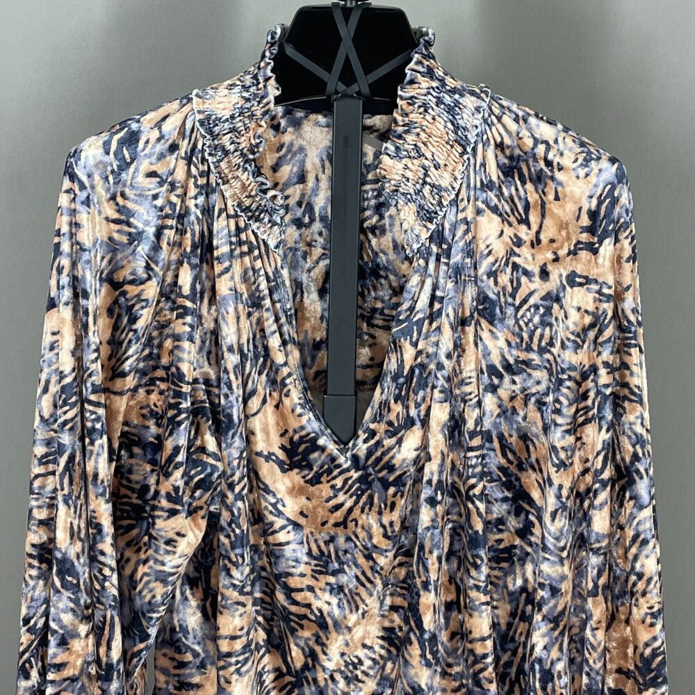 Free People Shirt Womens Large blue orange velour balloon sleeve boho casual - Picture 2 of 9